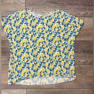 Uniqlo Womens White Top with Yellow and Blue Floral Print